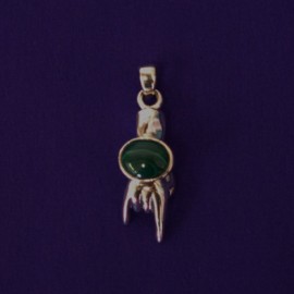 Silver Hand Pendant with Green Gem
